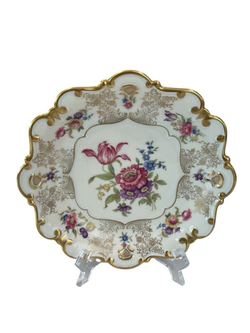 Vintage Eschenbach Bavaria Germany US-Zone Floral Plate Gold Filigree Baroque
